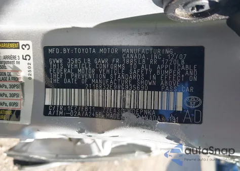 2008 Toyota Corolla Le z USA, uszkodzony, nr VIN 2T1BR32E98C935690